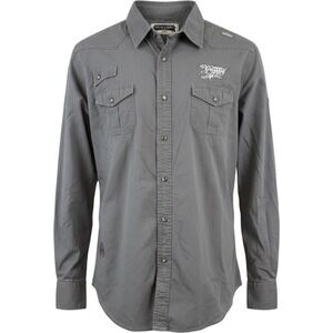 Blac Label Premium LXVIII Mens Large Gray Snap Front Western Utility Shirt Patch